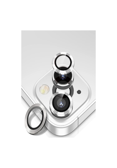 iPhone 13 Uyumlu Alüminyum Alaşım Temperli Cam Kamera Lens Koruyucu - Gümüş