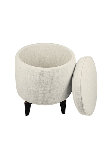 Gazzini Furniture Rio Retro Ayaklı Sandıklı Silindir Dekoratif Puf - Beyaz