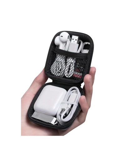 İpad Uyumlu Kulaklık Şarj Kablo Saklama Kutusu Fermuarlı Fileli Su Geçirmez Hard Case Diğer