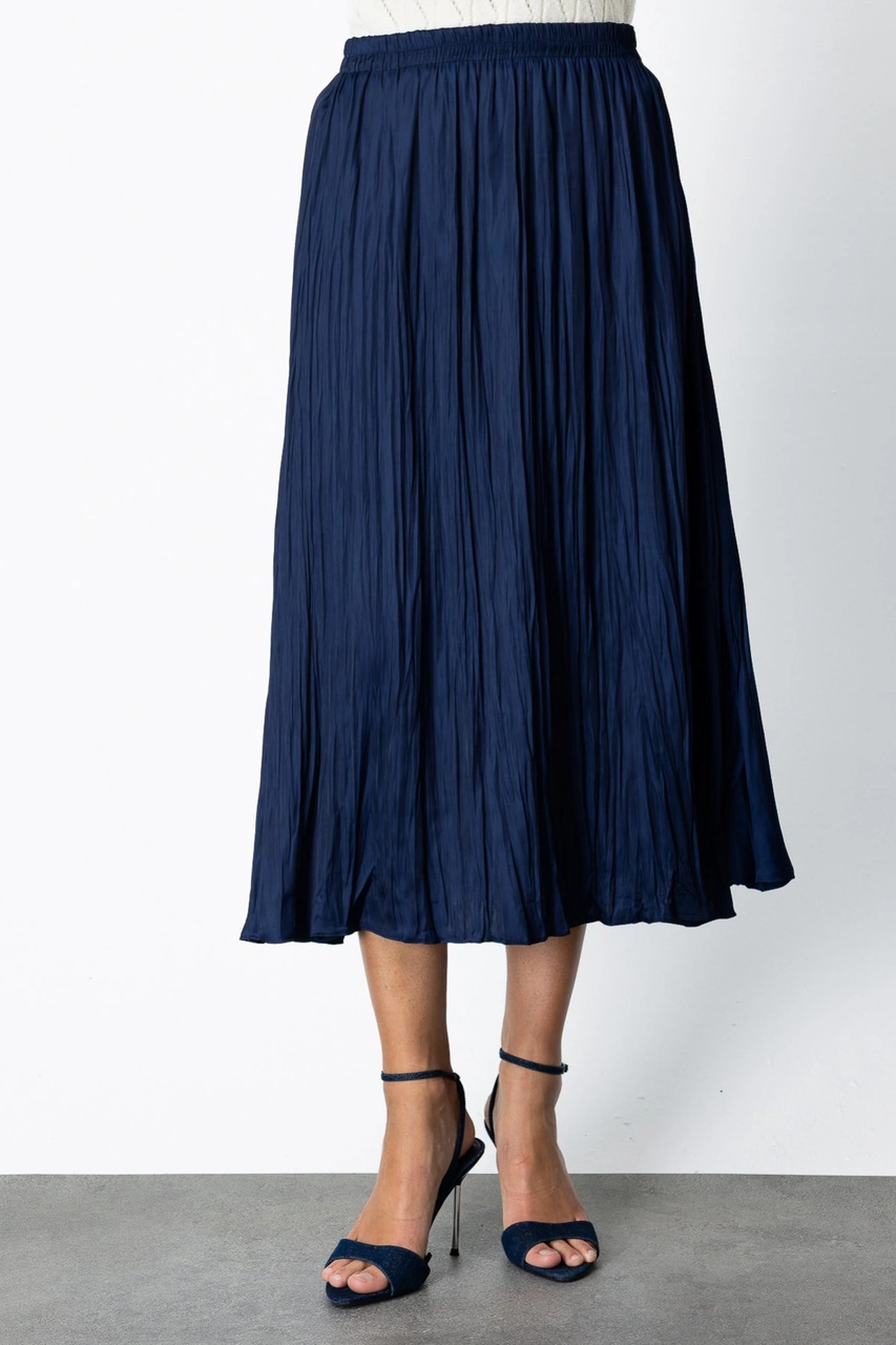 On Kadın Kırışık Görünümlü Midi Etek 64209 Lacivert Lacivert