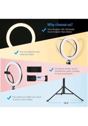 Abatech Ring Fill Light Led Selfie Halka Işık 8w 5500k Tripod Siyah