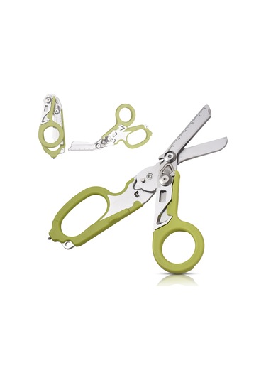 Hfambition Yeşil Çekirdekli Çok İşlevli Açık-kapalı Makas: Dış Mekan, Kamp İçin Çelik Gergi Kesici, Cam Kırıcı Ve Ölçü Çizgili Araç