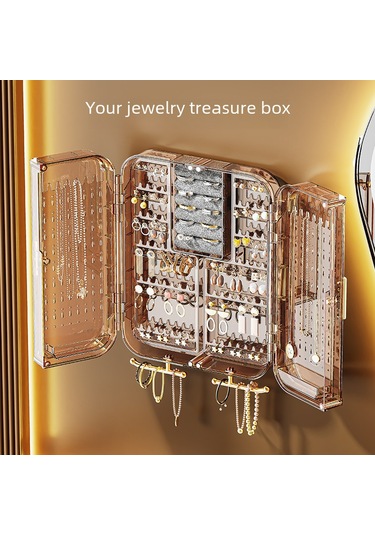 Siyah Ve Gri Duvara Monte Küpe Ve Kolye Saklama Rafı, Şeffaf Plastik A