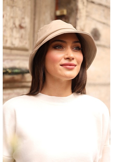 Kadın Deri Bucket Şapka Rkş-02 Bej Bej