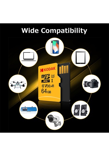 Geeroyoo Kodak 64gb Microsd Hafıza Kartı U3 A1 V30 100mb/s Okuma Hızı 4k Hd Video Kaydı Desteği Akıllı Cihazlar İçin Dayanıklı