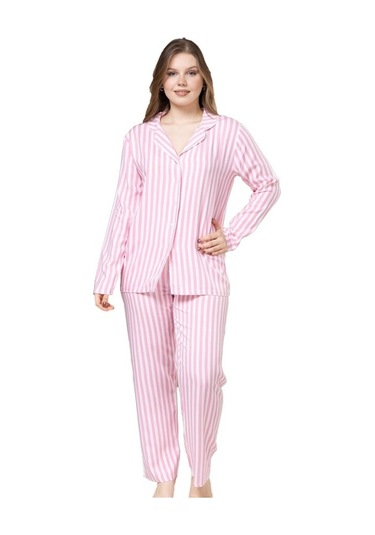 Yaren Collection Pamuklu Kadın Pijama Takımı Uzun Kollu Nefes Ala Pembe