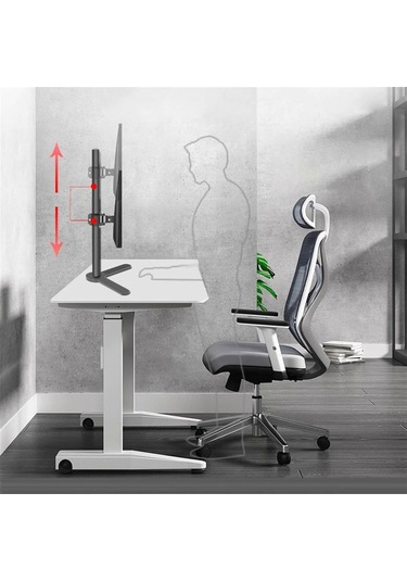 Tek Monitör Masa Standı, Yükseklik Ayarlamalı Bağımsız Çelik Monitör Tutucu, 17'-32 'monitörler İçin