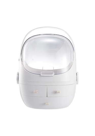 Sones Taşınabilir Toz Geçirmez Şeffaf Yuvarlak Kozmetik Çekmece Tipi Saklama Kutusu Küçük İnci Beyazı