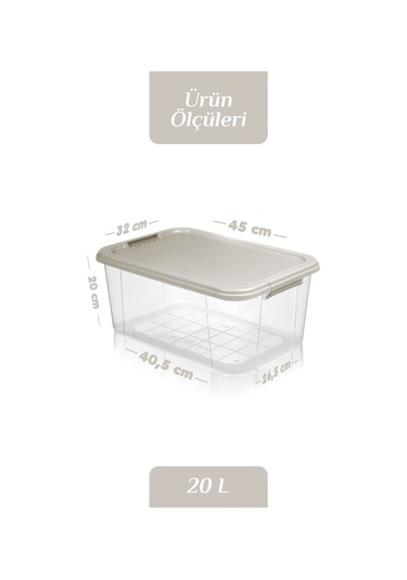 3'lü 20l Multibox Saklama Kabı Kilitli Kapaklı Çok Amaçlı Düzenleyici Kiler Depolama Saklama Kutusu Bej