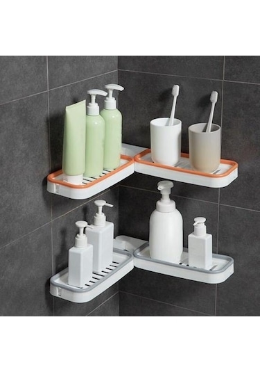 Turuncu Duvara Montaj Köşe Raf Yumruk 180 Derece Dönebilen Içi Boş Drenaj Banyo Organizatör Turuncu