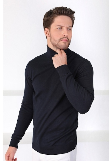 Ferraro Lacivert Balıkçı Yaka Pamuk Kazak Lacivert