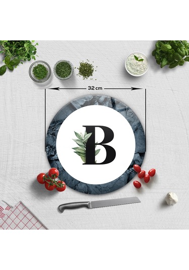 Decorita Cam Kesme Tahtası - Cam Kesme Tablası - Harfli Tasarım B Çap 32 CM