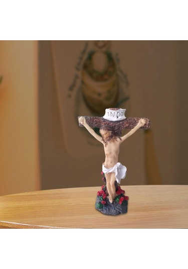 Suntek İsa Haç Heykeli Dua Eden Dini Heykel Ofis Otel Için 10.5cmx6cmx19.5cm