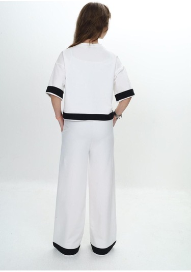 Kız Çocuk %100 Pamuk Kısa Kollu Garnili Truvakar Kol 2 İplik Alt&üst Eşofman Takımı-285-eşt-0011 Ekru