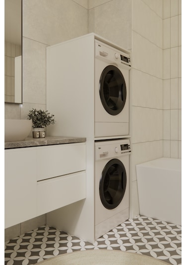 Odaco Premium Çkmd-02 %100 Mdf Çamaşır Ve Kurutma Makinası Dolabı Beyaz