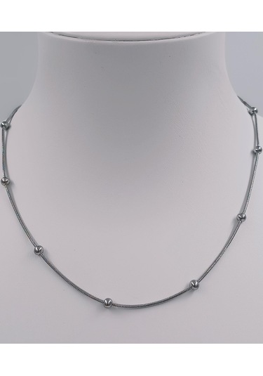 İtalyan Top Detaylı Yılan Çelik Erkek Kadın Zincir Kolye Eck57k Metalik