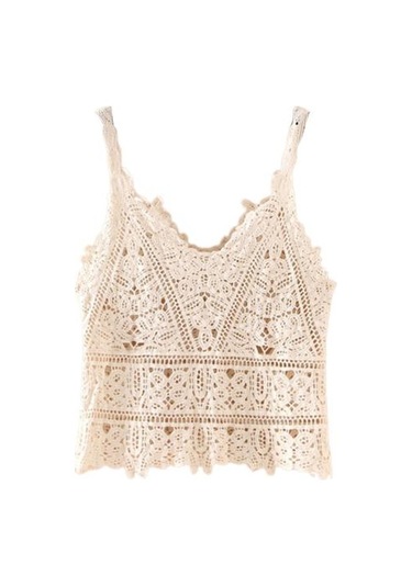 Kayısı Kadın Yaz Yelek Üstleri V Yaka Kolsuz Tığ Örgü Üstleri Düz Renk Hollow Dantel Sling Kayısı