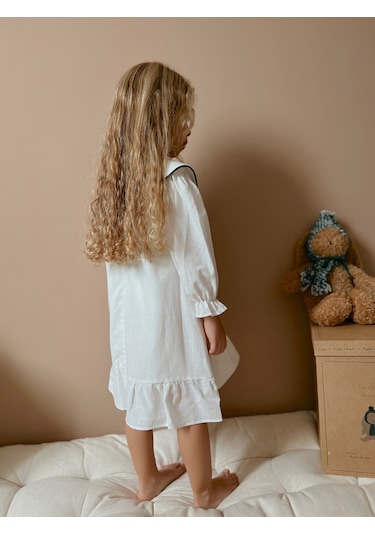 Linola Baby Kids Celine Kelebek Yaka Keten Elbise Ekru