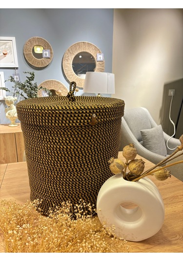 Sepet,kapaklı Saksılık, Kapaklı Organizer 36x40 - Büyük Boy Sarısiyah Kırçıllıjüt