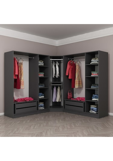 Minar Kale 7 Kapaklı 4 Ç Köşe Dolap Antrasit 210cm