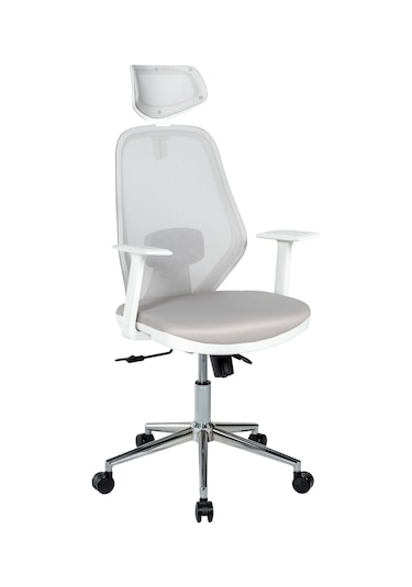 Ofisbazaar Dali Beyaz Fileli Yönetici Koltuğu Ergonomik Başlıklı Ofis Koltuğu Gri Gri