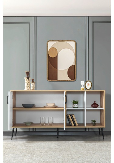 4611 Şile Metal Ayaklı Metal Kulplu 160 Cm Konsol - Yemek Odası Beyaz - Safir Beyaz - Safir