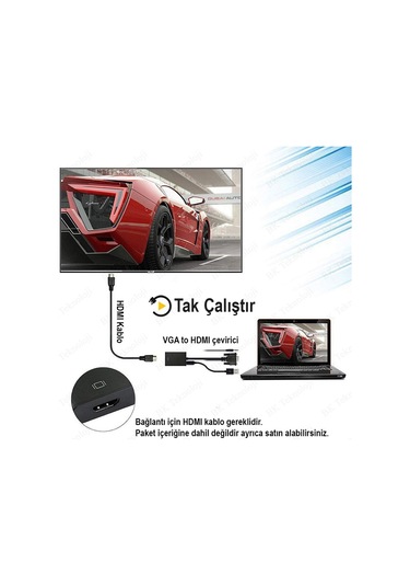 VGA to HDMI Çevirici Dönüştürücü Adaptör Ses Destekli