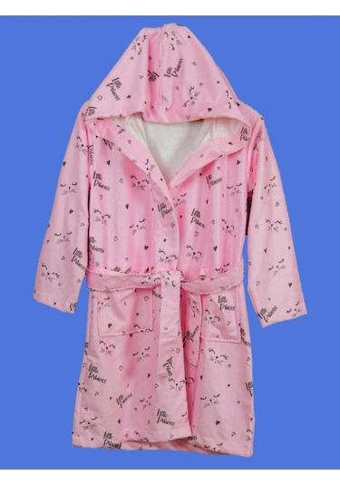 Baskılı Bambu Çocuk Bornozu Pembe