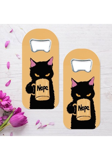 Nope Siyah Kedi Özel Tasarımlı Oval Uzun Açacaklı Magnet