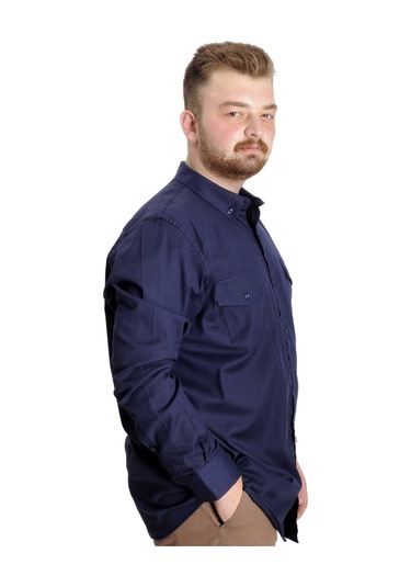 Mode Xl Büyük Beden Gömlek Gabardin Çift Cep Kapaklı 20360 Lacivert 001
