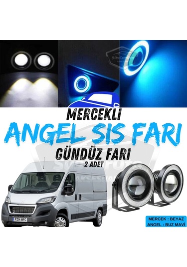 Peugeot Boxer Uyumlu Üniversal Mercekli Angel Sis Farı Metal Su Geçirmez 76 Mm Buz Mavi Halkalı Gündüz Farı Angel Eyes 2 Adet 00 Şüscaroto Aksesuar