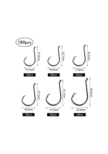 Xindoker T0190 180 Adet Yüksek Karbon Çelik Balık İğnesi Seti - Farklı Boylar, Keskin Uç, Barbed, Şeffaf Depolama Kutusu