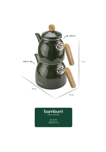 Sultan - Bambu Kulplu Çaydanlık Takımı Koyu Yeşil Koyu Yeşil