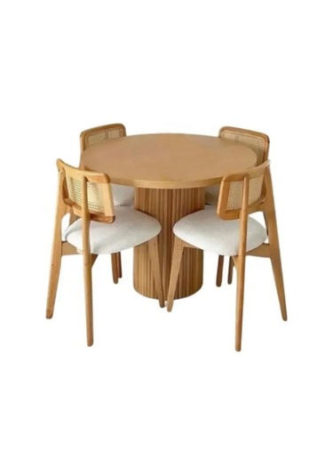 Fly Yuvarlak Masa & 4 Sandalyeli Yemek Masası Takımı Krem
