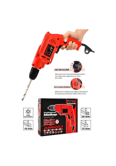 Assur ASR203 580W 10MM Elektrikli Matkap Kırmızı
