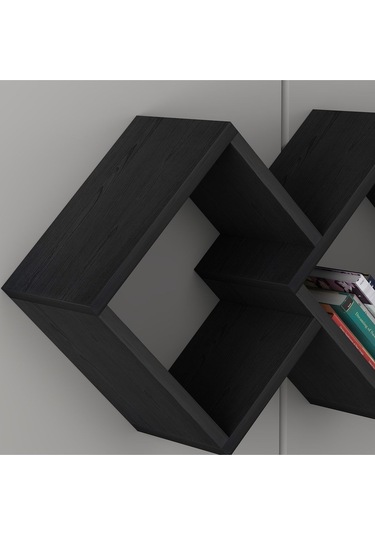 Galaxy Duvar Rafı Ahşap Siyah - Ahşap Siyah Ahşap Siyah