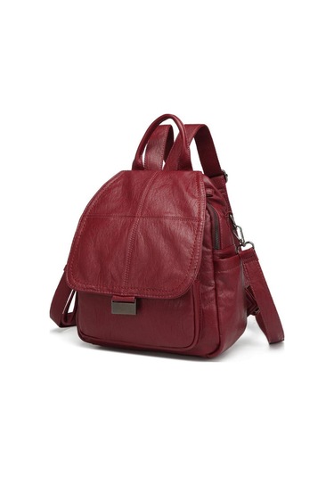 Yıkama Deri Sırt Askılı Kadın Çantası 21-k Barcelona 1908 Bordo