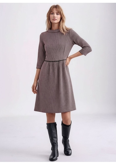 Kadın Degaje Yaka Uzun Kollu Cepli Büyük Beden Curve Şık Elbisesi Pembe