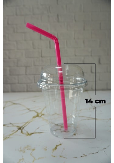 Plastik Milkshake Bardağı Kapak Pipet 12 Oz 350 Cc - 10 Adet