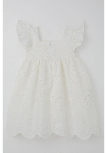 Breeze Kız Çocuk Elbise Çiçek Nakışlı Arka Kısmı Fermuarlı 3-8 Yaş, Ekru Ekru