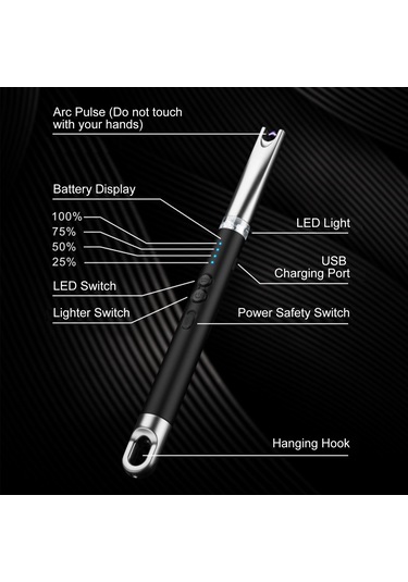 Yifomall Usb Şarjlı Rüzgara Dayanıklı Ark Çakmak - Led Aydınlatmalı Kamp & Barbekü Çakmağı Çok Renkli