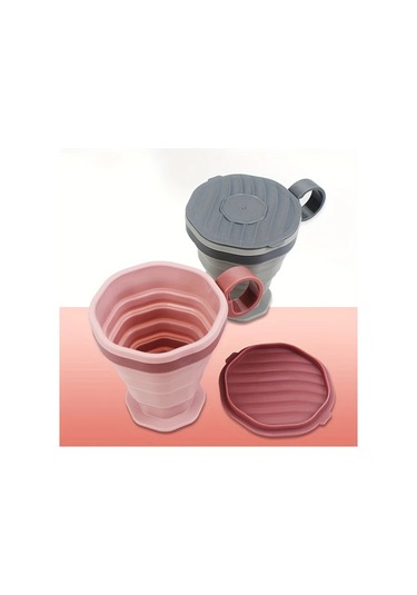 Fochsia Katlanabilir Silikon Seyahat Kahve Kupası Kamp Ve Yolculuk İçin Kapaklı Gri