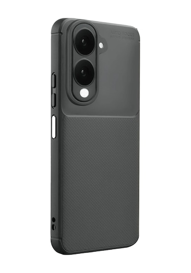 Vivo Y29s Uyumlu Kılıf Karbon Tasarım Kamera Korumalı Silikon Telefon Kılıfı Kapak Gri