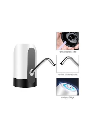 Leezsing Otomatik Elektrikli Su Pompası Galon Su Sebili Şarj Edilebilir Evrensel Gürültüsüz Su Isıtıcısı Pompası Anahtarı Ve Usb Beyaz