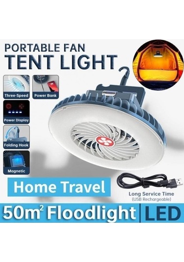 Pazly Mini Kamp Işığı Ve Fan, Usb Şarjlı Acil Durum Işığı, Kamp Çadır Işığı, Mavi Mavi