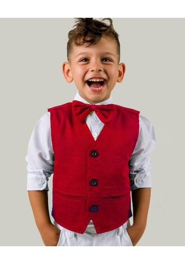 Erkek Çocuk Kırmızı Yeleklı 4'Lü Takım