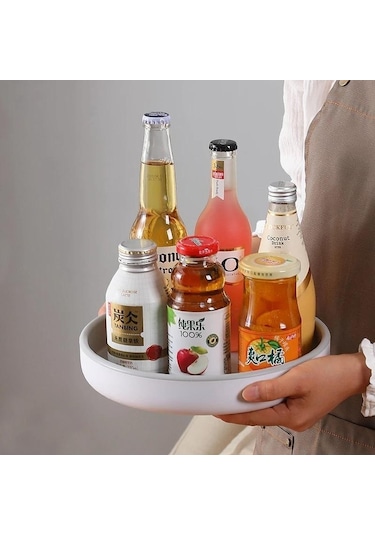 Siyah Çok Fonksiyonlu 360 Dönen Baharat Depolama Raf Raf Kaymaz Su Geçirmez Mutfak Düzenleyici Aksesuarları 25cm Siyah