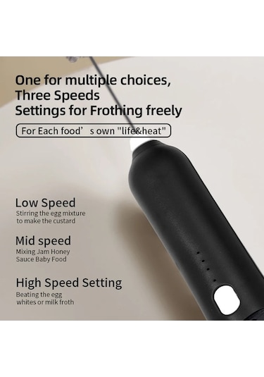Ulzyvf Yumurta Tip-c Süt Siyah Siyah Şarj Pişirme Mini Makinesi Köpürtücü Köpük Kahve Kablosuz In Hız Elektrikli El Çırpma Çırpıcı Araçları 3 2 1 + Ot Siyah