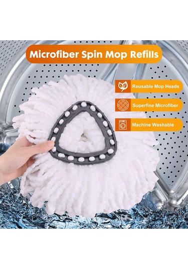 Padalink 6 Adet Mikrofiber Döner Mop Başkanı + 1 Adet Mop Tabanı - 360 Derece Temizleme, Zımparalı Olmayan, Makine Yıkama Uygun, Sert Zeminler İçin