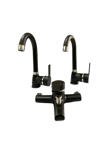 Rudi Armatür Mutfak Eviye/ Banyo Lavabo/ Banyo Duş Bataryası Takımı Pirinç Malzeme Siyah